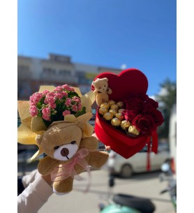 Kalpli Kutu Gül, Ayıcık, Kalanşo ve Ferrero Rocher Aranjmanı